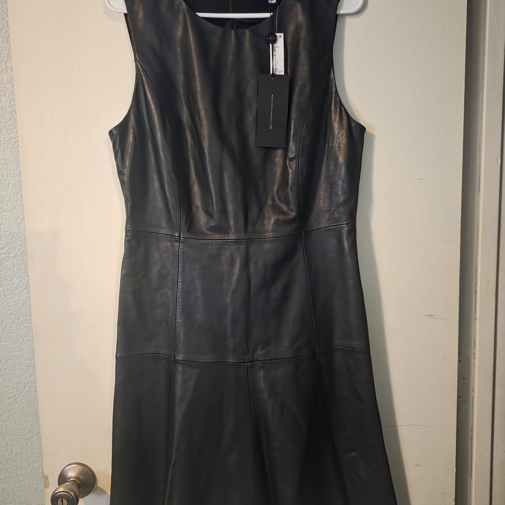 ANTONIO MELANI Black Sleeveless Leather Midi Dress